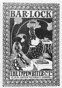 Publicité pour les machines à écrire Bar-Lock, vers 1895